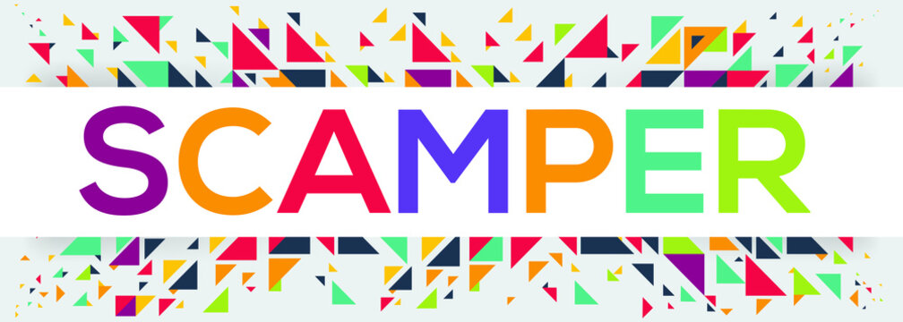 Geometric creative colorful (scamper) text design ,written in English language, vector illustration.
