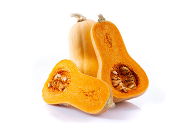Ripe butternut squash on white background
