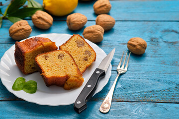 Homemade walnut cake servings