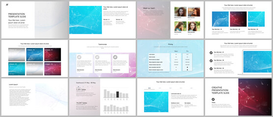 Vector templates for website design, presentations, portfolio. Templates for presentation slides, flyer, leaflet, brochure cover, report. Polygonal science background with connecting dots and lines.