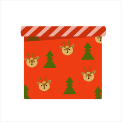 Gift box with Christmas trees and deer faces