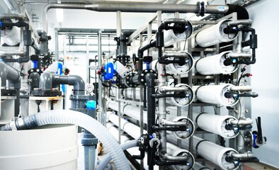 Large industrial water treatment and boiler room. reverse osmosis plant, RO