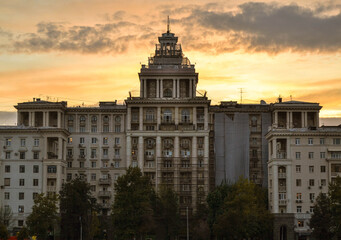 Fototapeta na wymiar city state capitol building in sunset