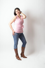 woman in studio posing with casual attire