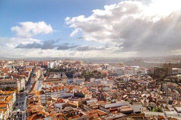 City seen from above, overlooking the big avenue with Christmas effects. Porto, Portugal, 05 November 2019.