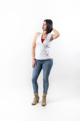 latin woman with casual attire in studio