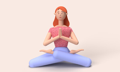 Fototapeta premium Illustration 3D d'une jeune femme faisant du yoga. posture zen. posture méditation. Ambiance zen. bien être