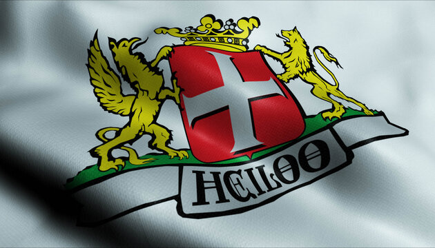 3D Waving Netherlands City Flag of Heiloo Leende Closeup View