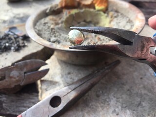 gold refining assay  Cupellation with lead and bone ash crucible  an ancient technique for...