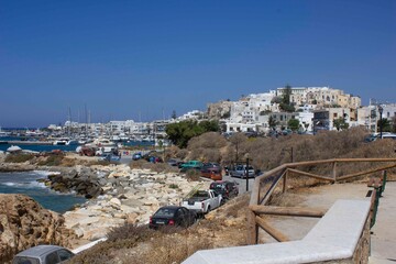 View of Chora city and the harbor of Naxos, Greece