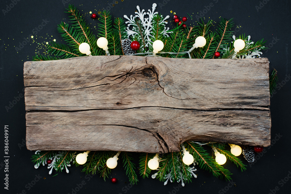 Canvas Prints christmas or new year background on a black table with space for text. greeting card