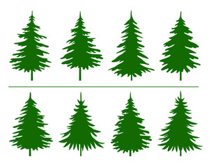 A set of green Christmas Trees. Winter season design elements and simply pictogram collection. Isolated vector Christmas Tree Icon and Illustration.
