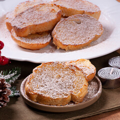 Typical Christmas dessert called Rabanadas. French toast.