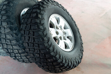 Fototapeta na wymiar Off-road Mud terrain tires for all-terrain vehicles.