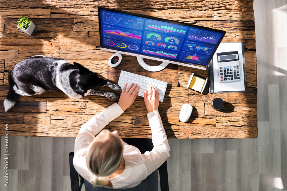 Aufkleber women using kpi analytics technology for marketing on computer