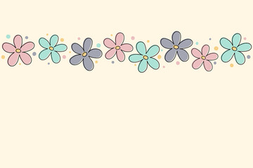 Concept of an empty banner with cute colourful flowers. Mother’s Day, Women’s Day and Valentine’s Day background. Vector