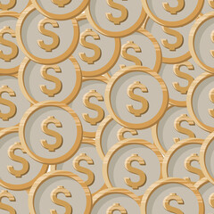 Dollar Coin. Vector money background. Dollar seamless pattern. Business concept. American money sign. Cash treasure concept. Design for business project. Vector illustration