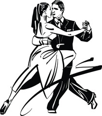 vector illustration sketch of dancing tango couple