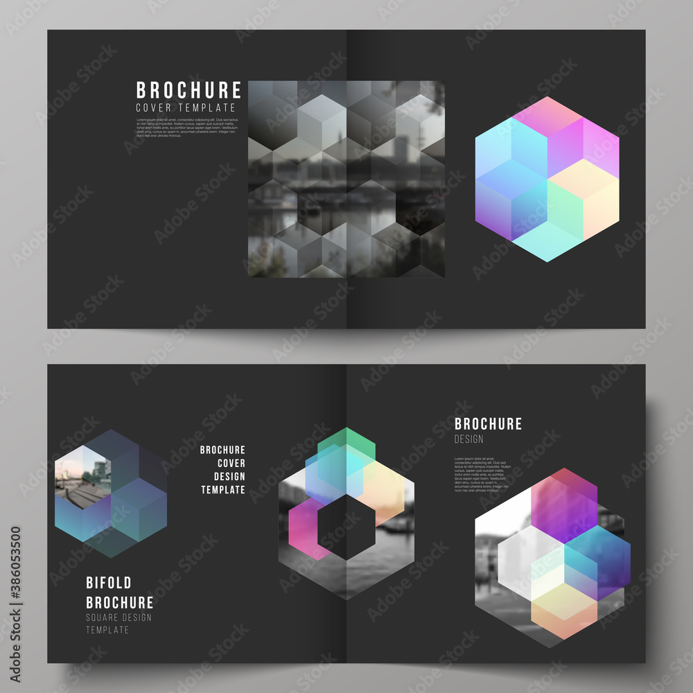 Canvas Prints vector layout of two covers templates with abstract shapes and colors for square design bifold broch
