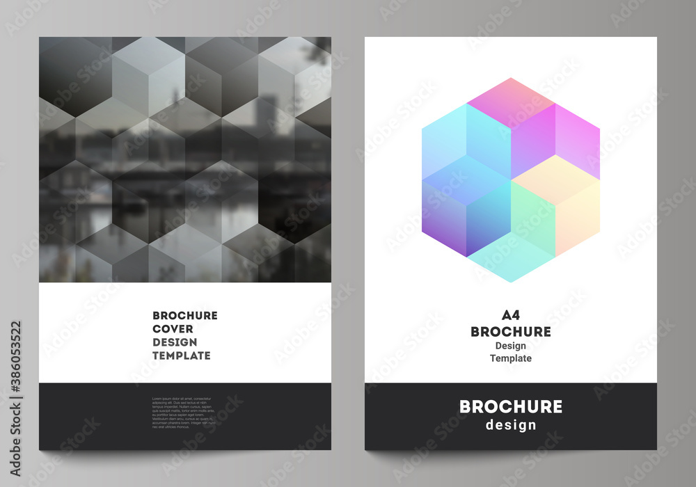 Poster vector layout of a4 format cover mockups design templates with abstract shapes and colors for brochu