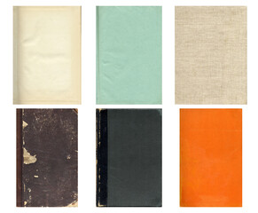 Paper and textile textures set. Blank retro pages and old book covers. Rough faded canvas surface. Perfect for background and vintage style design. Empty place for text.