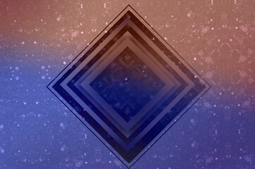 Dirty background in orange and blue colors, with a dark diamond in the central part of the image - illustration