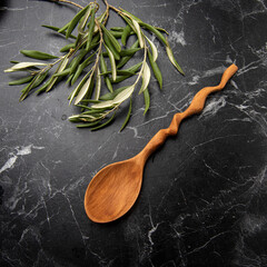hand carved wooden spoon on the table