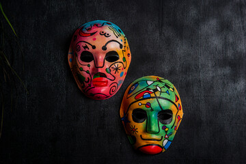 carnival masks decorative on the wall
