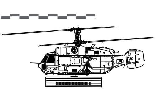 Kamov Ka-31 Helix. Vector drawing of early warning and control helicopter. Side view. Image for illustration and infographics.