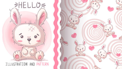 Hello teddy rabbit - seamless pattern