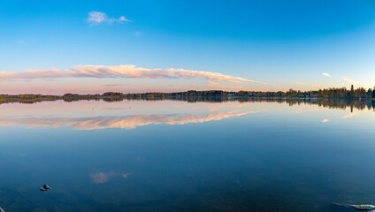 Autumn lake view with colorful cloud