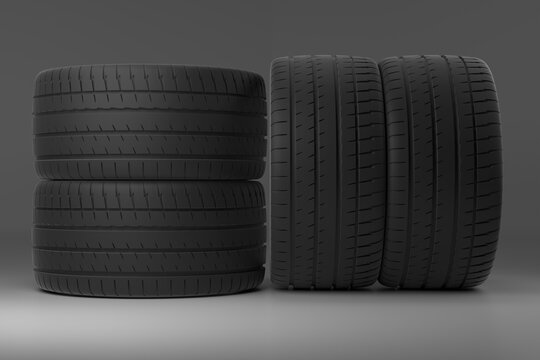 stack of tires isolated on white and black background, cgi render image