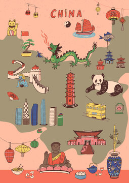 China hand drawn vector map print