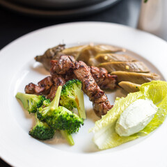 Grilled Lamb Skewers with Roasted Eggplant
