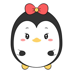 cute penguin drawing with red bow for Christmas winter season