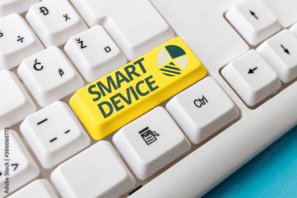 Poster conceptual hand writing showing smart device. concept meaning electronic gadget that able to connect