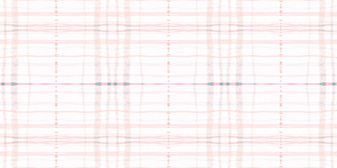 Watercolor Pink Check. White Tartan Texture. 