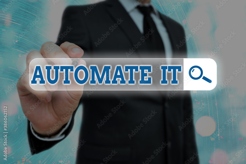 Poster writing note showing automate it. business concept for convert process or facility to be operated au
