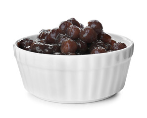 Tapioca balls for milk bubble tea in bowl isolated on white