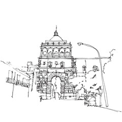 Drawing sketch illustration of Porto Nuovo in Palermo, Sicily