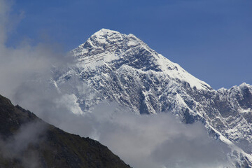 Cloudy Mount Everest as seen from Everest View Point, Namche Bazaar, Sagarmatha Khumbu Region,...