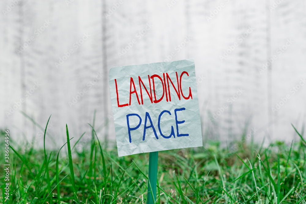 Poster handwriting text landing page. conceptual photo website accessed by clicking a link on another web p