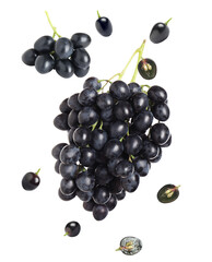 Fototapeta premium Fresh ripe grapes falling on white background