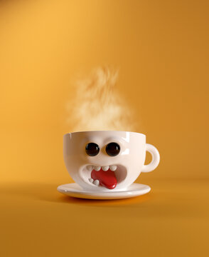 Breakfast Crew. 3d illustration. A cup of hot chocolate or coffee.