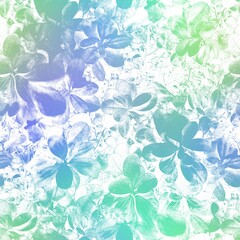 Seamless satin soft pastel color leaves pattern. High quality illustration. Beach or resort wear design of leaves in fuzzy turquoise and white. Repeat raster jpg pattern design.