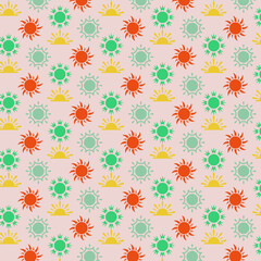 Vector colorful sun pattern. Seamless cheerful sun pattern for fabric, wallpapers, wrapping paper, cards and web backgrounds.