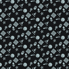 Seamless pattern of baby equipment with black background for wrapping paper, business cards, website etc.