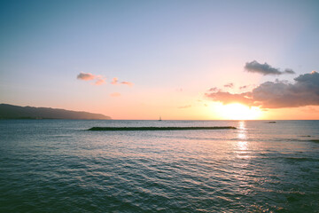 Fototapeta na wymiar SUNSET AT Haleiwa Beach Park, North shore, Oahu, Hawaii 
