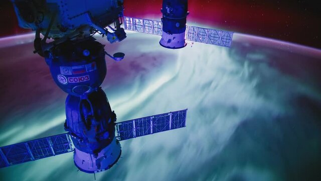 Aurora Australis (Southern Lights) seen on Earth from International Space Station (ISS). 4k timelapse. Created from Public Domain images, courtesy of NASA JSC
