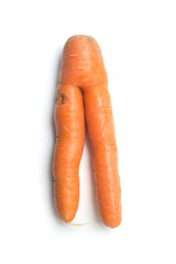 Closeup of strange carrot on white background